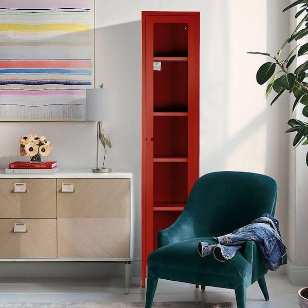 Glamour Home Avis Red 71in. Office Storage Cabinet with 4 Shelves