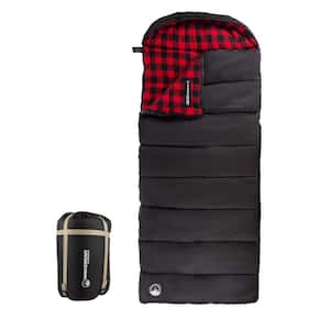 XL 3-Season Envelope Style Sleeping Bag with Carrying Bag and Compression Straps in Red/Black