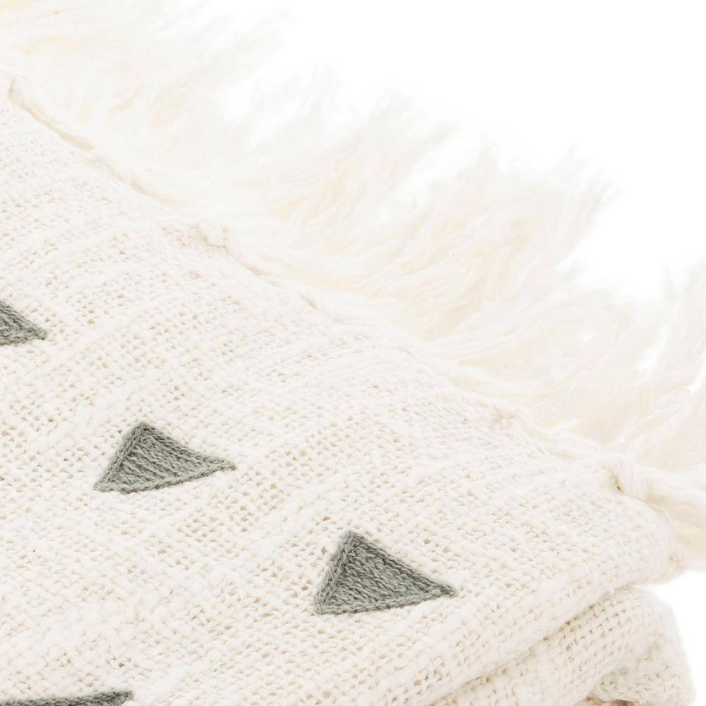 Countryside Cottage Grey and White Cotton Knitted Throw, 50" x 60"