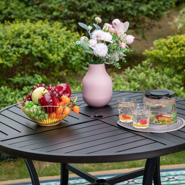 PHI VILLA Black 5-Piece Metal with Round Table Patio Dining PHI VILLA Black 5-Piece Metal with Round Table Patio Dining
