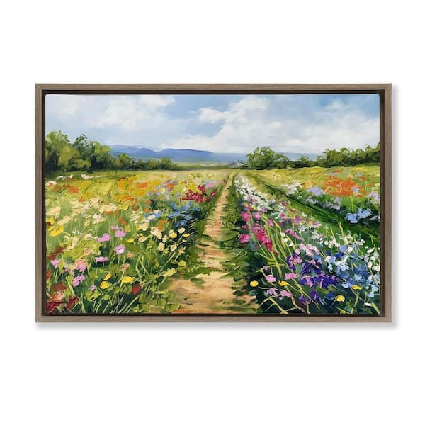 Bright Hued Wildflower Path by LSR Design Studio Brown Floater Frame Nature Graphic Art Print 21 in. x 31 in.