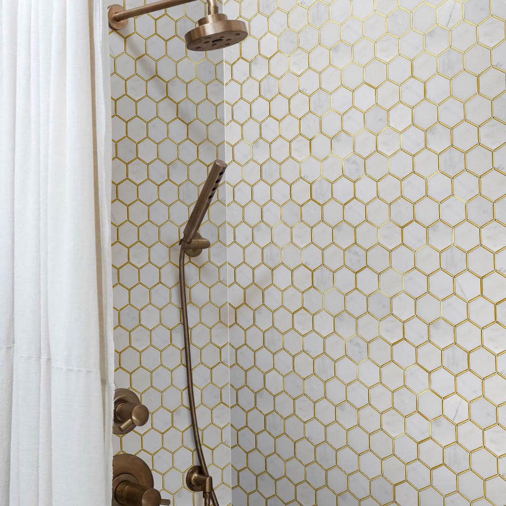 White and Gold Marble Mosaic Wall Tile