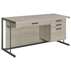 Loomis 60 in. Whitewashed Grey and Gunmetal 4-drawer Rectangular Office Desk