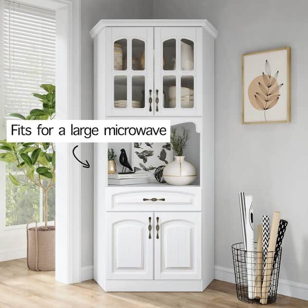 LIVING SKOG Galiano 73 in. White Corner Pantry Kitchen Storage Cabinet  Buffet with Hutch For Microwave with Drawer Corner White - The Home Depot