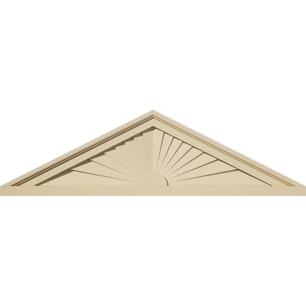 Ekena Millwork 32 in. W x 9 in. H x 2 in. P (Pitch 6/12) Peaked Cap Sunburst Signature Urethane Pediment, Primed Tan