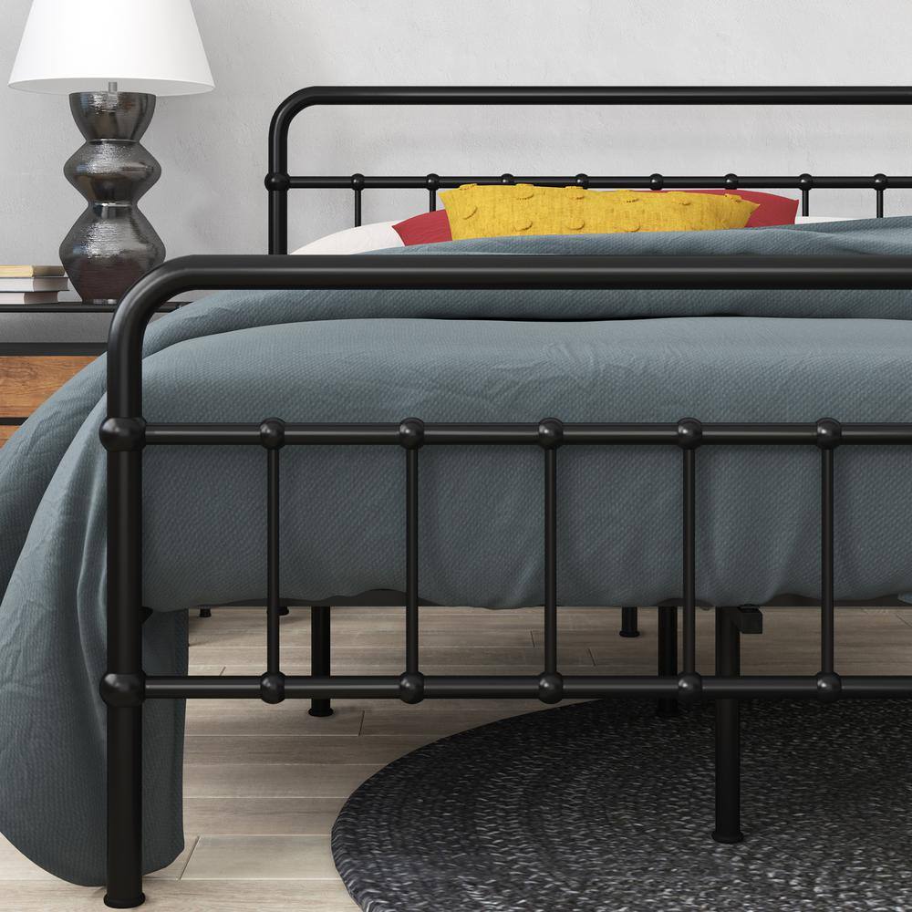 Florence Black Metal King Platform Bed with Spindle Headboard