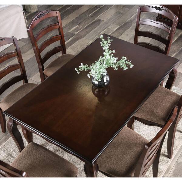 Vadis 7 Piece Dark Walnut and Tan Wood Top Dining Set Seats 6