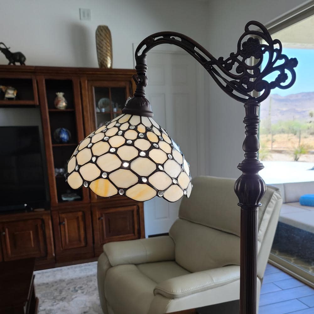 Bronze Arc Adjustable 62" Stained Glass Floor Lamp