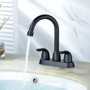 Double Lever Handles Single Hole Oil Rubbed Bath Vessel Sink Faucet Lavatory Faucet Set with Pop-Up Drain in Matte Black