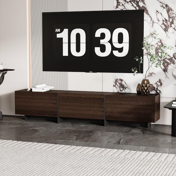 Brown and Black Wooden Entertainment Center, TV Console Table TV Stand Fits TV's up to 75 in. with 3 Doors and 3 Shelves