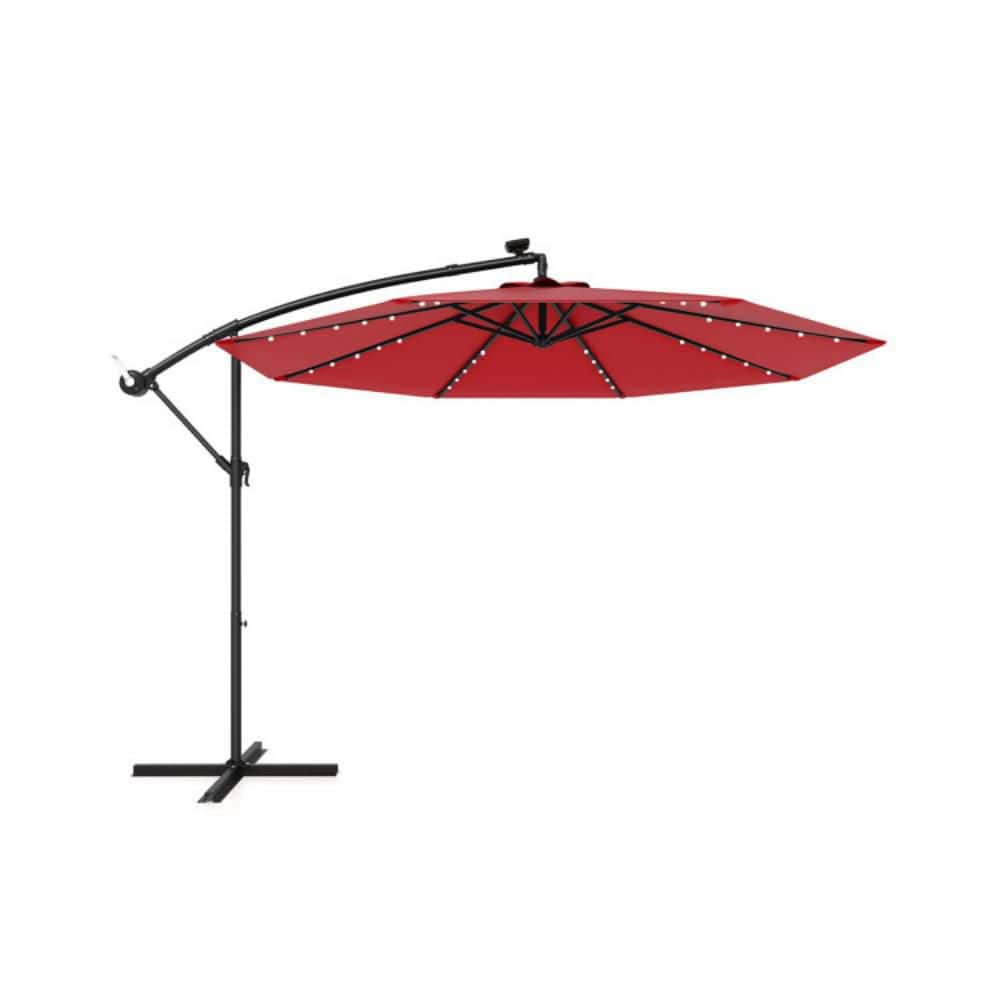10 ft. Solar LED Lighted Cantilever Patio Umbrella in Wine with Tilt and Crank for Outdoor Garden Poolside Shade price history on PriceWatchPro