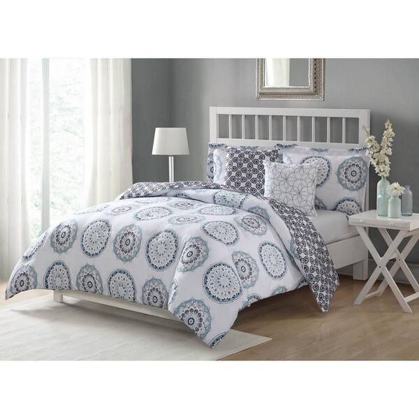 Unbranded Calypso 5-Piece Blue/Grey/Black/White King Comforter Set