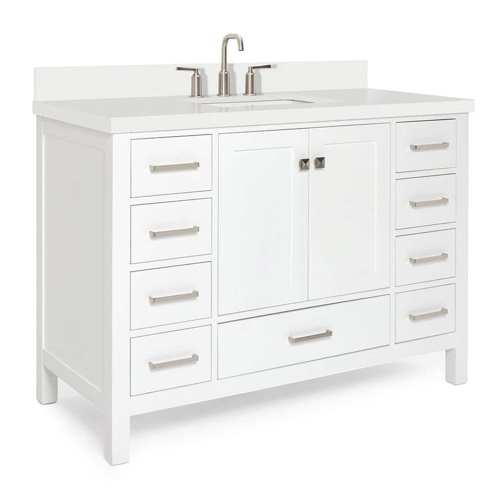 Cambridge 49" White Painted Freestanding Single Sink Vanity with Quartz Top