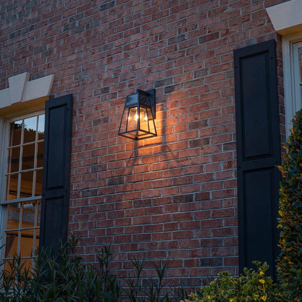 Black Solar Powered Outdoor Lantern with Glass Panels