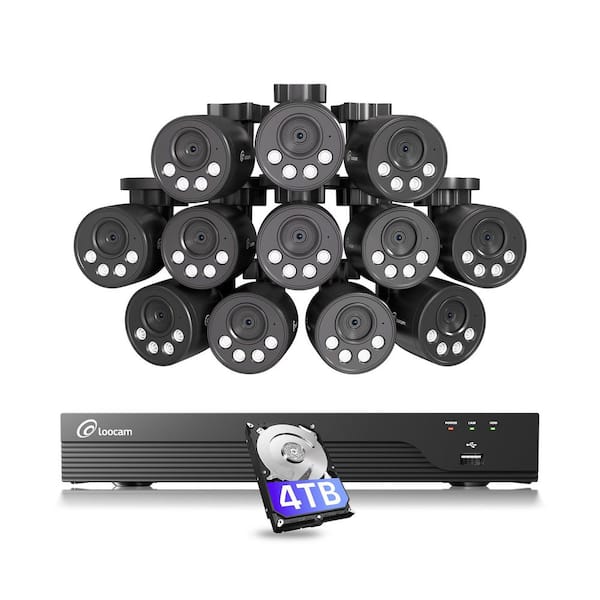 4K Ultra HD 16-Channel 8MP PoE 4TB NVR Security Camera System with 12-Wired PoE IP Cameras, Human Vehicle Detection