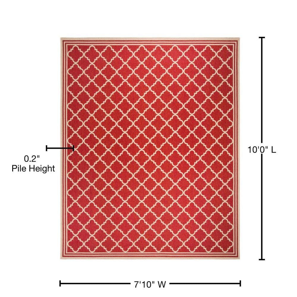 Beachside Bliss Red & Cream Easy-Care Outdoor Area Rug, 8' x 10'