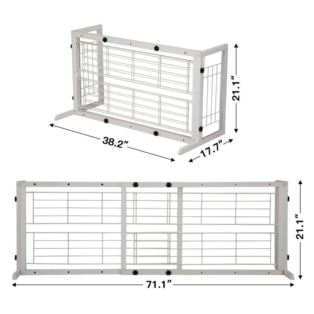 Adjustable White Pine Freestanding Dog Gate with Wire Mesh