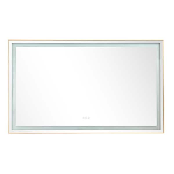 Andrea 72 in. W x 36 in. H Large Rectangular Metal Framed Dimmable AntiFog Wall Mount LED Bathroom Vanity Mirror in Gold