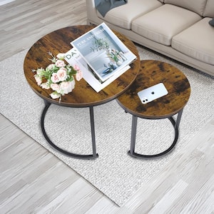 26.62 in. Brown Small Round Wood Nest Coffee Table with 2 Pieces
