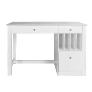 48 in. White Rectangular 3 -Drawer Computer Desk with Keyboard Tray