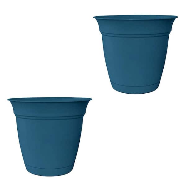 THE HC COMPANIES 12 in. HC Companies ECA12000 Eclipse Planter w/ Attached Saucer, Blue (2 Pack)
