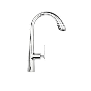 Single Handle Goose Neck Pull Down Sprayer Kitchen Faucet with Touch Sensor in Brushed Nickel