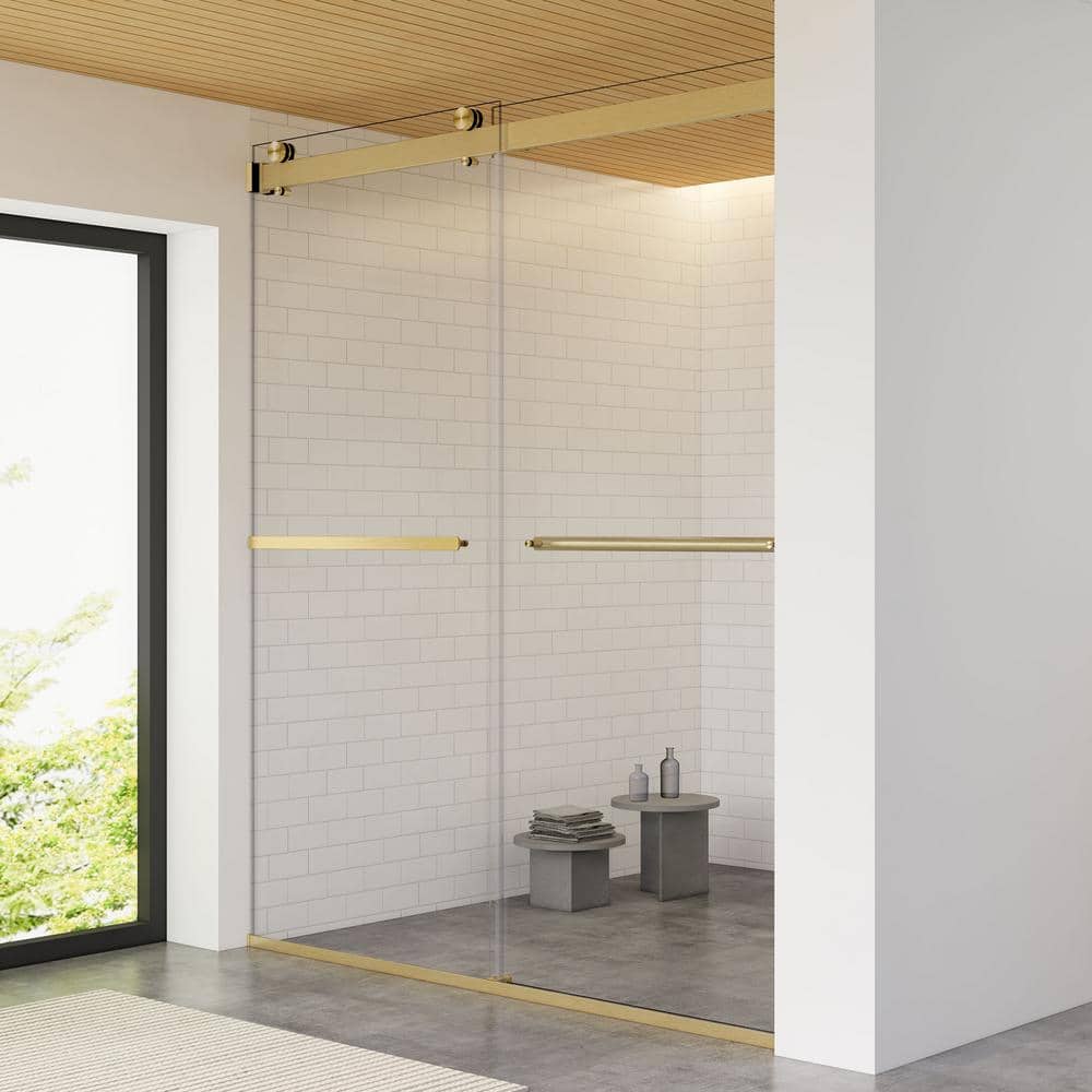 64" Gold Frameless Bypass Shower Door with Clear Glass