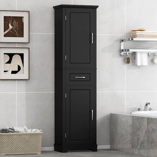20 in. W x 12 in. D x 72 in. H Black Linen Cabinet Tall Bathroom Storage Linen Cabinet with Adjustable Shelf