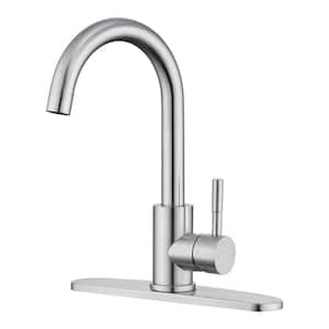 Widespread High Arc Single Hole Bathroom Basin Faucet in Brushed Nickel with Deckplate