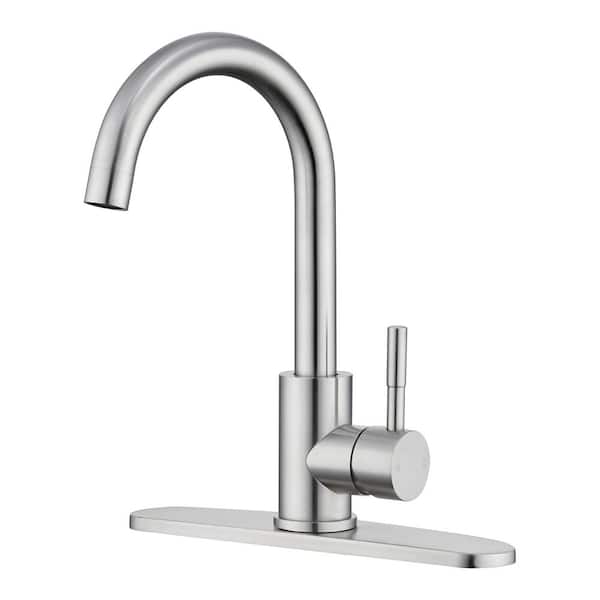 Mondawe Widespread High Arc Single Hole Bathroom Basin Faucet in Brushed Nickel with Deckplate