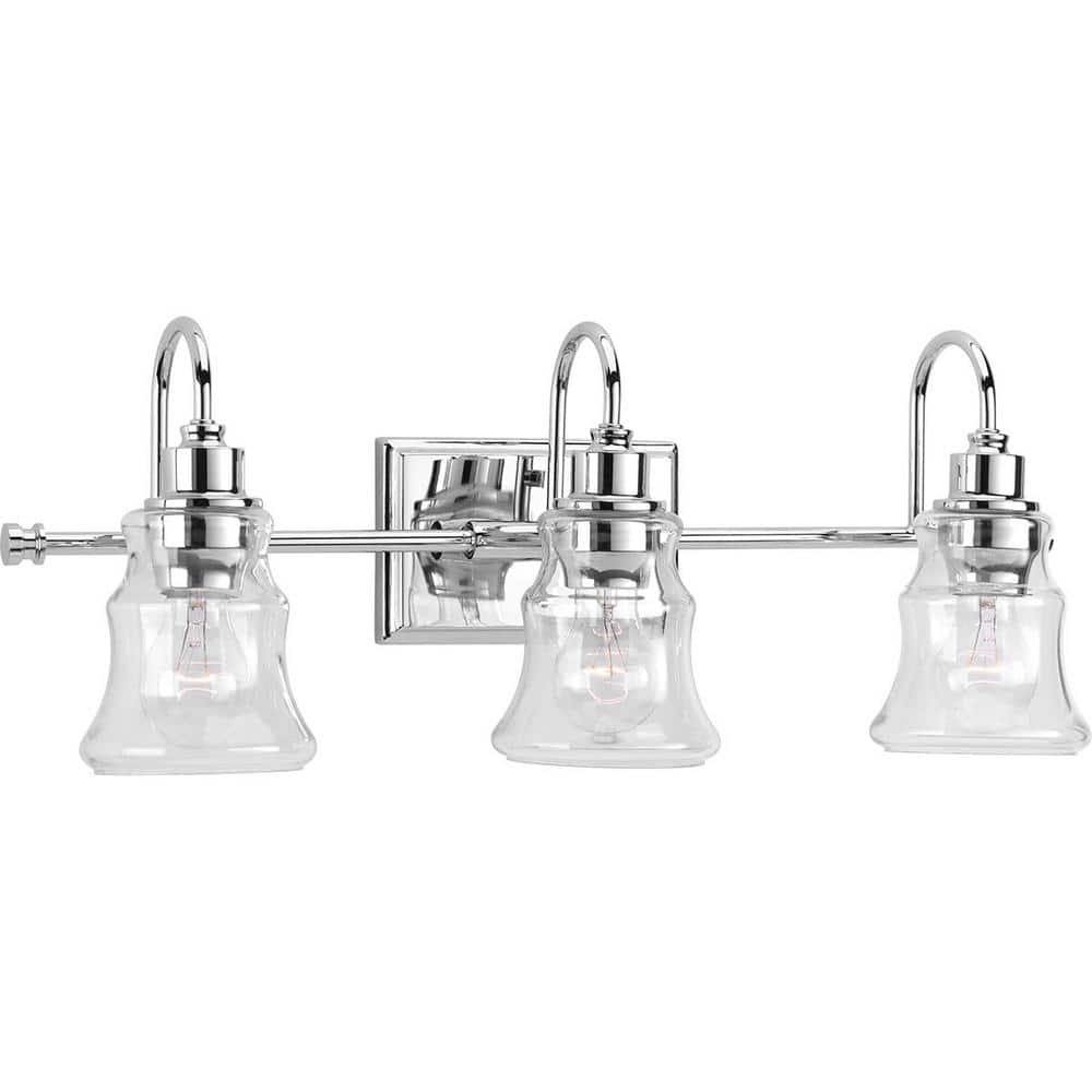 Litchfield Polished Chrome 3-Light Bath Vanity with Clear Glass Shades