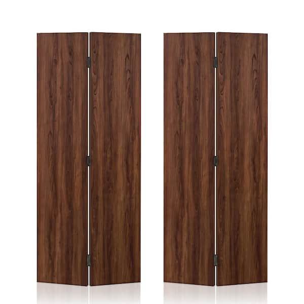 72 in. x 96 in. x 3/4 in. Thickness Hollow Core Dark Walnut Composite Textured Double Closet Bi-Fold Door