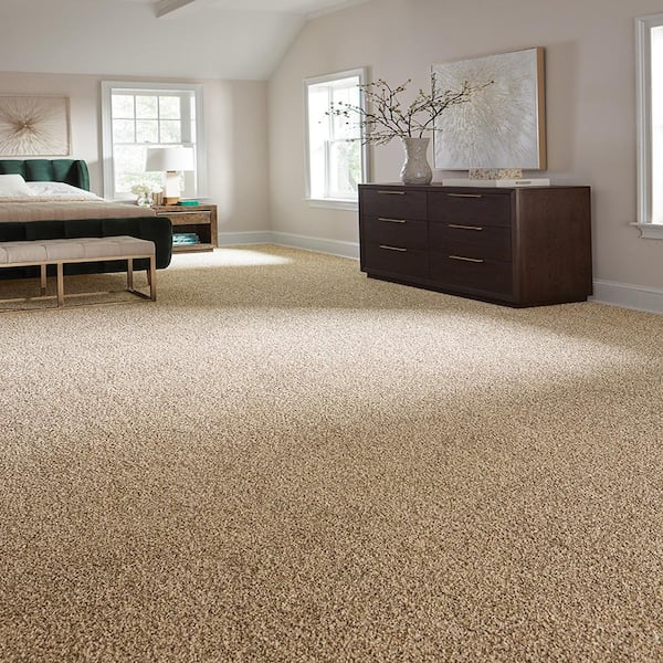 Radiant Retreat II Soft Sandstone Beige 58 oz. Polyester Textured Carpet - Installation Required
