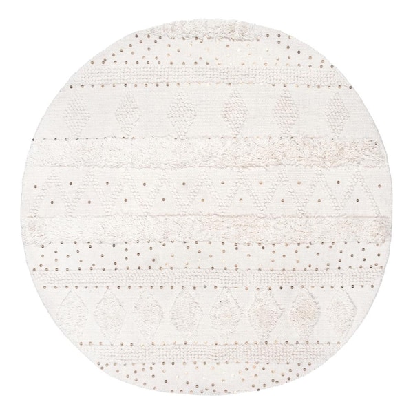 nuLOOM Chandy Textured Wool Cream 8 ft. x 8 ft. Indoor Round Area Rug