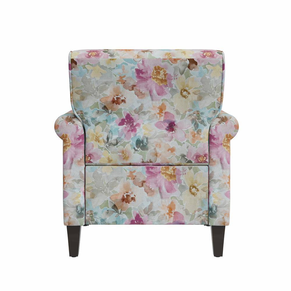 Pastel Pink Floral Rolled Arm Accent Chair with Nailhead Trim