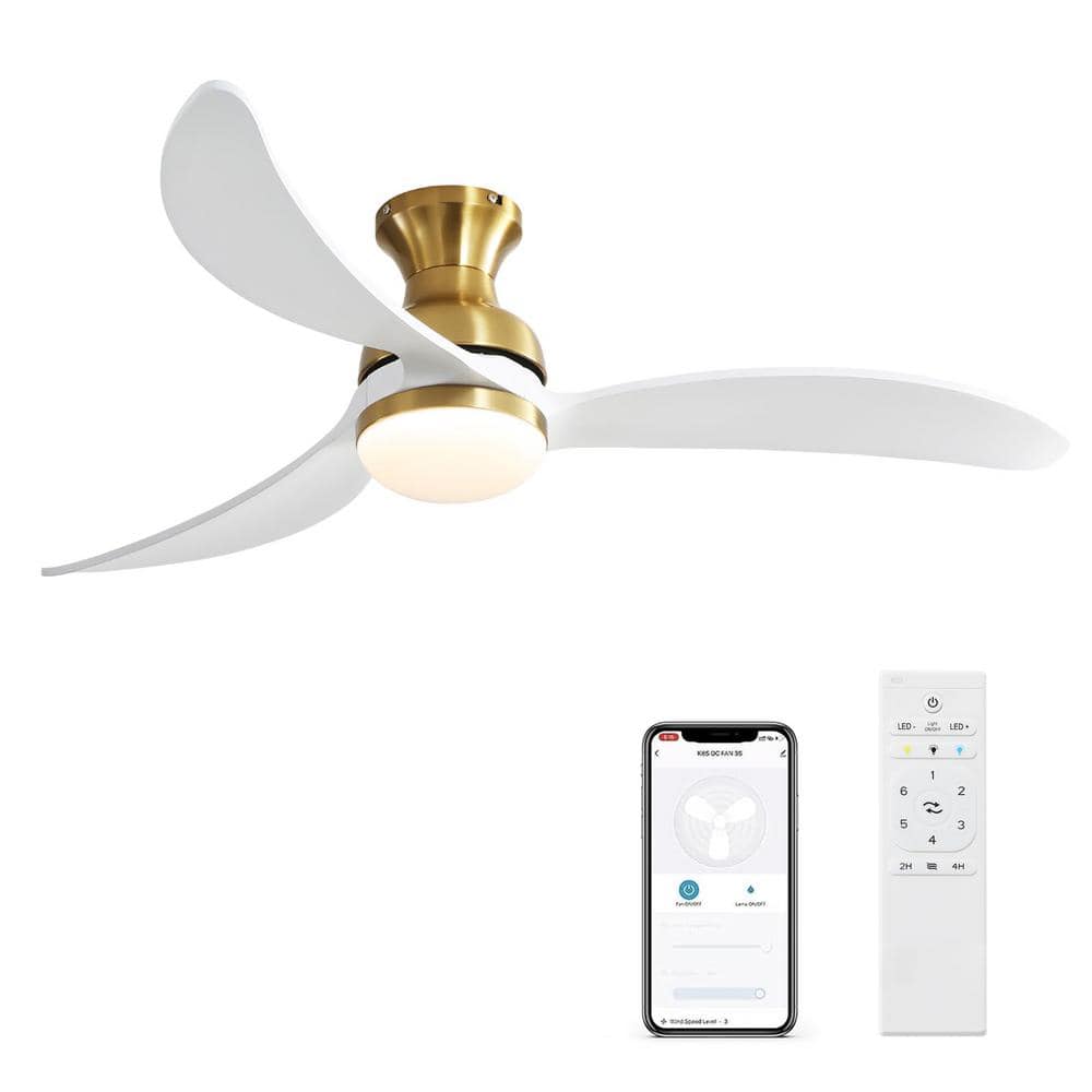 52 in. Smart Indoor Brushed Gold Ceiling Fan with Lights and Remote Control