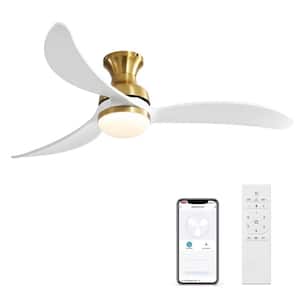 52 in. Smart Indoor Brushed Gold Ceiling Fan with Lights and Remote Control LED Dimmable Reversible 3 Blades Fan Light