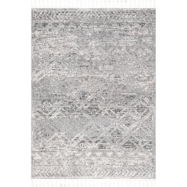 nuLOOM Ansley Moroccan Lattice Tassel Area Rug Silver 4 ft. x 6 ft. Area Rug