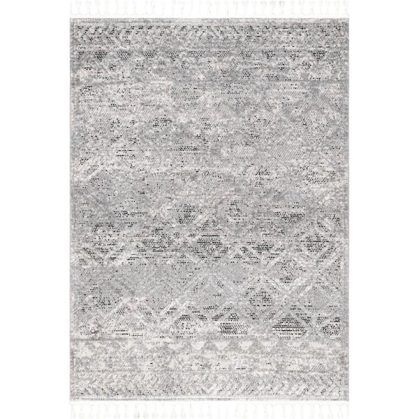 nuLOOM Ansley Moroccan Lattice Tassel Area Rug Silver 6 ft. 7 in. x 9 ft. Area Rug