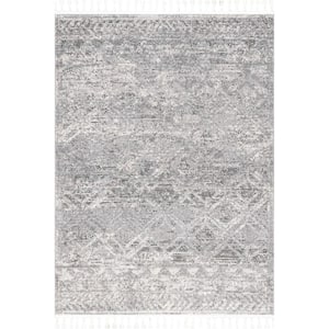Ansley Moroccan Lattice Tassel Area Rug Silver 7 ft. 10 in. x 10 ft. 10 in. Area Rug