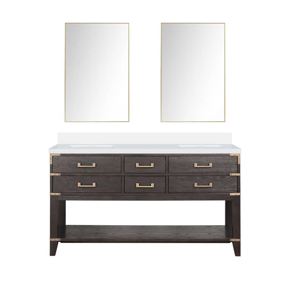 Irvington 60 in W x 22 in D Brown Oak Double Bath Vanity with Cultured Marble Top, and 28 in Mirrors price history on PriceWatchPro