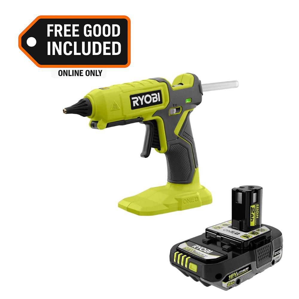 RYOBI ONE+ 18V Cordless Dual Temperature Glue Gun w/ 10 Glue Sticks and FREE 2.0 Ah HIGH PERFORMANCE Battery (P307PBP003)