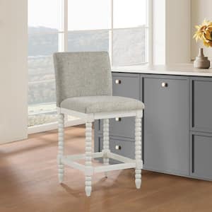 Kaylee 26 in. Fog Fabric Spindle Counter Stool and Antique White Frame