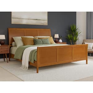 Valencia Light Toffee Natural Bronze Solid Wood Frame King Low Profile Sleigh Platform Bed with Matching Footboard