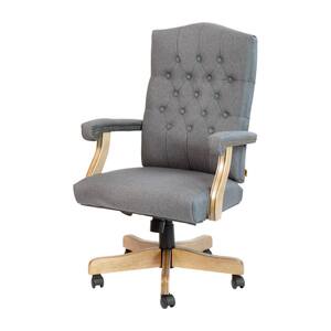 Derrick Classic Fabric Swivel Executive Office Chair in Gray with Driftwood Base and Arms