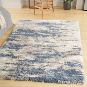 Luxurious Shag Light Blue Grey 5 ft. x 7 ft. Abstract Contemporary Area Rug