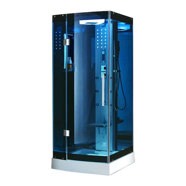 Ariel 39.5 in. x 39.5 in. x 85 in. Steam Shower Enclosure Kit in Blue Tempered Glass