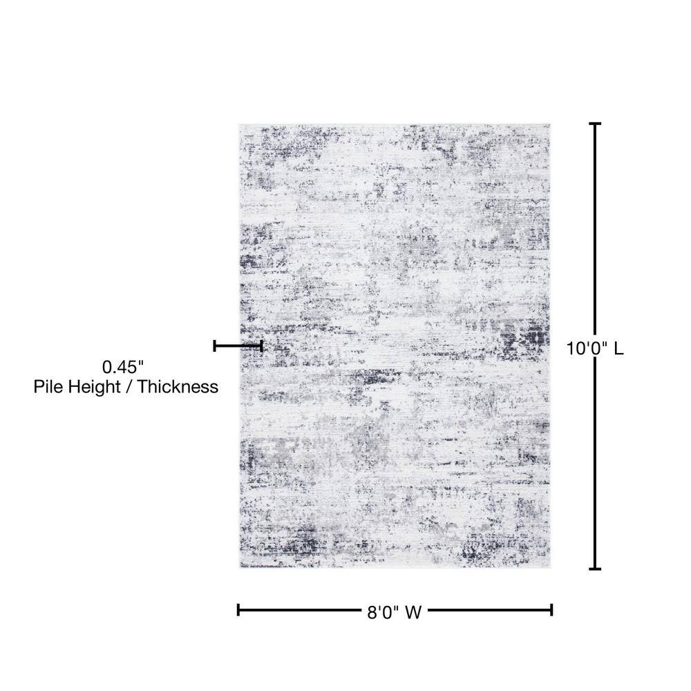 Ivory and Grey Abstract Synthetic 8' x 10' Reversible Rug
