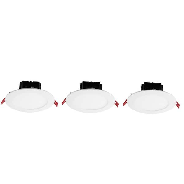 Commercial Electric 6 in. Canless White Flush Round Wet Rated New Construction and Remodel Integrated LED Recessed Light Kit (3-Pack)