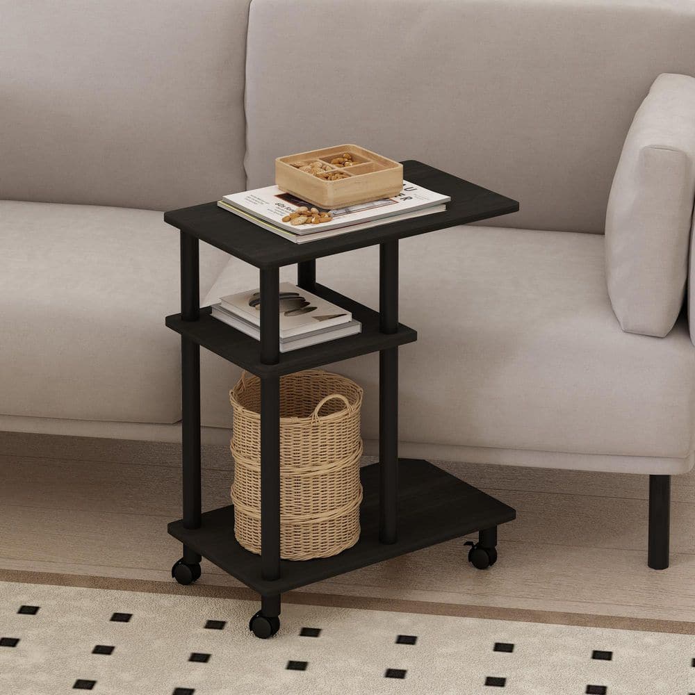 Tomi 19.69 in. Espresso/Black Wood C Shaped End Table with Wheels price history on PriceWatchPro